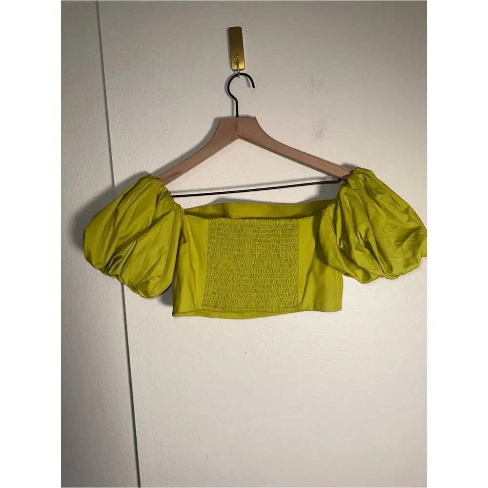 NWT ABERCROMBIE & FITCH Princess puff sleeve cropped festival smocked blouse S